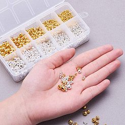 真鍮製スペーサービーズ  シームレス  ラウンド  ゴールデン＆シルバー  2.4~6mm  穴：0.8~2.5mm  約2340個/箱&nbsp;KK-PH0034-85