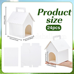 ペット用の窓付き紙製パーティーギフトトートボックス  家の形  ホワイト  完成品：12x10x18cm&nbsp;CON-WH0085-165