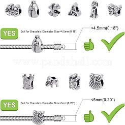 10個 10スタイル 304ステンレススチールヨーロピアンビーズ  大穴ビーズ  混合図形  アンティークシルバー&nbsp;STAS-UN0020-86AS