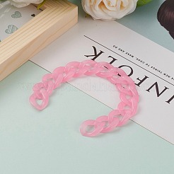 手作りアクリルカーブチェーン  模造ゼリーアクリルリンキングリング付き  ジュエリー作り用のために  ショッキングピンク  23x16.5x4.5mm  7-1/8インチ（18cm）/連&nbsp;AJEW-JB00856-01