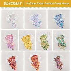 10色のプラスチック製スパンコールビーズ  スパンコールビーズ  花  ミックスカラー  10x10.5x0.5mm  穴：1mm  約3200個/セット&nbsp;FIND-OC0001-82