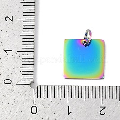 304ステンレススチール製刻印入りブランクタグチャーム  丸カン付き  鏡面研磨仕上げイオンプレーティング(IP)  スクエアチャーム  虹色  12x12x1mm  穴：3.5mm&nbsp;LS-STAS-I311-28RC