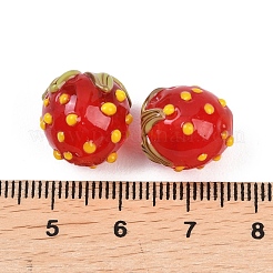 手作りランプワークビーズ  苺  レッド  13.5~14x13.5mm  穴：1.8mm&nbsp;LAMP-A012-01B