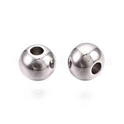 変色しにくい201ステンレススチールビーズ  固い丸  ステンレス鋼色  5mm  穴：1mm&nbsp;X-STAS-R033-5mm