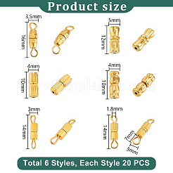 120個6スタイル真鍮製スクリュークラスプ  コラム  ゴールドカラー  12~16x3~4mm  穴：0.5~2mm  20個/スタイル&nbsp;KK-PH0010-75