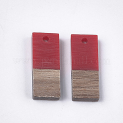 樹脂＆ウォールナットウッドペンダント  長方形  ファイヤーブリック  22.5~23x8.5~9x3.5mm  穴：2mm&nbsp;RESI-S358-79E