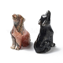 天然および合成宝石彫刻された狼の像の装飾  ホームオフィスデスク風水装飾  31~32x18x48mm&nbsp;G-P525-04