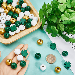 140Pcs 4 Styles Saint Patrick's Day Themed Printed Natural Wooden Beads Sets&nbsp;WOOD-SP0001-29