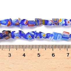 ハンドメイドミッレフィオーリ ランプワークビーズ連売り  ナゲット  ブルー  2~7x4~7x3~6mm  穴：1mm  33.86''（86センチメートル）&nbsp;LAMP-P070-02A-06