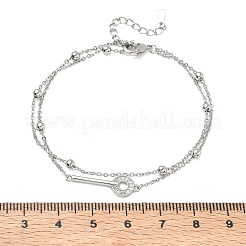 Brass Micro Pave Clear Cubic Zirconia Key Link 2-Strand Bracelets&nbsp;KK-CBA6980-20P