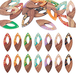 14色の不透明樹脂とクルミ材のペンダント7個  馬の目のチャーム  キラキラパウダー＆金箔付き  ミックスカラー  38x15.5x3~3.5mm  穴：2mm  2個/カラー&nbsp;RESI-TA0005-22