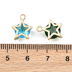 真鍮製ガラスチャーム  スターのチャーム  多面カット  ミックスカラー  ゴールドカラー  13x10.5x6.5mm  穴：1.6mm&nbsp;GL-CBABDD8-15G
