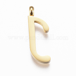 304ステンレスペンダント  頭文字  文字.j  ゴールドカラー  18x6x2mm  穴：2mm&nbsp;X-STAS-F129-J-G