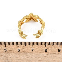女性用真鍮カフリング  カドミウムフリー＆鉛フリー  ラックめっき  長持ちメッキ  18KGP本金メッキ  ヒトデ  12mm  内径: 調節可能&nbsp;RJEW-H256-17B-G