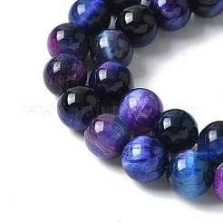 天然石タイガーアイビーズ連売り  染め＆加熱  ラウンド  ミッドナイトブルー  10mm  穴：1mm  約38個/連  14.88~14.96インチ（37.8~38cm）&nbsp;G-F561-10mm-B05-01
