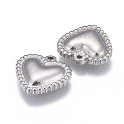 変色しない304ステンレススチールチャーム  ハート  ステンレス鋼色  14.5x15x4mm  穴：1.2mm&nbsp;STAS-F249-34P