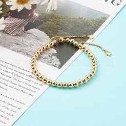 真鍮ビーズのブレスレット  ラウンド  ゴールドカラー  ビーズ：0.18インチ（4.5mm）  内径：2~3-1/8インチ（5.2~7.9cm）&nbsp;BJEW-JB06335-01