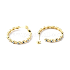 エナメル イービル アイ ラップ スタッド ピアス  女性のための18KGP本金メッキ真鍮ハーフフープピアス  ミックスカラー  33x3.5mm  ピン：0.7mm&nbsp;EJEW-G327-02G