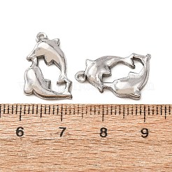 304ステンレスペンダント  ダブルイルカチャーム  プラチナ  19x13x3mm  穴：1.2mm&nbsp;SA-CBAAA70-01P