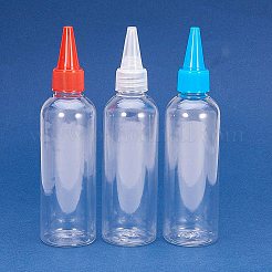 液体用のプラスチック製の空のボトル  先のとがった口のトップキャップ  透明  15.3x3.9cm  容量：100ミリリットル  5個/カラー  15個/セット&nbsp;DIY-BC0009-17