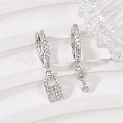 Lock & Key 925 Sterling Silver Micro Pave Clear Cubic Zirconia Hoop Earrings for Women&nbsp;EJEW-G427-01P-03