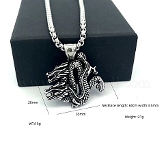 Vintage European Style 304 Stainless Steel Double Dragon Pendant Necklaces for Men&nbsp;GQ0612