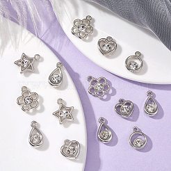 50 個 5 スタイルプラスチック樹脂ラインストーンペンダント  ハート＆リング＆スター＆ティアドロップ＆フラワーチャーム  銀  14~17.5x9.5~15x4.5~5mm  穴：1.8~2mm  10個/スタイル&nbsp;KY-CJ0001-94