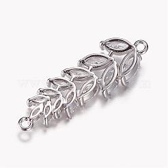 真鍮製コネクター  透明  キュービックジルコニア付き  葉  プラチナ  33.5x11x4mm  穴：1mm&nbsp;KK-N0106-05P