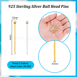 60Pcs 2 Colors 925 Sterling Silver Head Pins&nbsp;STER-PH0003-19