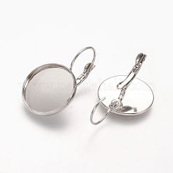 真鍮製フレンチフックピアスパーツ  ラウンド  プラチナ  20 mm幅  長さ32mm  トレイ：18mm  ピン：0.8mm&nbsp;X-KK-H024-P