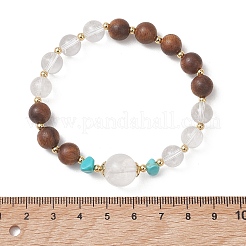 Natural Quartz Crystal & Wood Round Beaded Stretch Bracelets for Women & Girls&nbsp;BJEW-TA00721