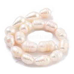 天然養殖淡水パールビーズ連売り  グレードAB  ライス  桃パフ  7~8mm  穴：0.6mm  約19個/連  6.69''（17センチメートル）&nbsp;PEAR-P062-15A
