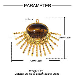 304 Stainless Steel Pave Natural Tiger Eye Pendants&nbsp;STAS-OY018-33G