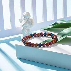 女性用7.5mmイミテーションタイガーアイアクリルラウンドビーズストレッチブレスレット  カラフル  ビーズ：7.5mm  内径：2-1/4インチ（5.7cm）&nbsp;BJEW-JB07557