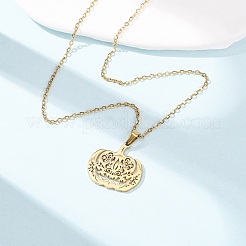 Halloween 304 Stainless Steel Hollow Floral Pumpkin Pendant Cable Chain Necklaces for Men Women&nbsp;NJEW-K308-09G