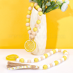 2Pcs 2 Style Lemon Wooden Beaded Garland with Rustic Jute Tassel&nbsp;HJEW-GF0001-26
