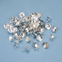 真鍮カップパールヒートンキャップピンペンダント  片穴パーツ用  銀  16x10x1mm  穴：2mm  ピン：0.6mm&nbsp;KK-K072-S