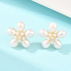 Flower Brass Micro Pave Clear Cubic Zirconia Stud Earrings&nbsp;EJEW-T051-07G