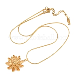 304 Stainless Steel Flower Pendant Round Snake Chain Necklaces for Women&nbsp;NJEW-G188-02G