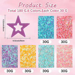 180g 6色のプラスチックスパンコールビーズ  縫製工芸品の装飾  スター  ミックスカラー  7x7x0.1mm  30 G /カラー&nbsp;PVC-CP0001-04