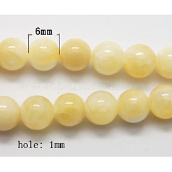 天然石イエロージェイド翡翠ビーズ  ラウンド  レモンシフォン  サイズ：直径約6mm  穴：1mm  68個/連  16インチ&nbsp;X-G-Q276-1