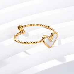 Heart 304 Stainless Steel Enamel Cuff Rings&nbsp;RJEW-D306-32G-01