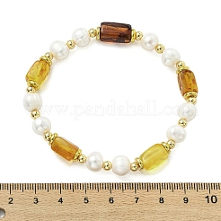 Natural Cultured Freshwater Pearl & Amber  Beads Stretch Bracelets for Women&nbsp;BJEW-JB13606