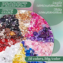 300g10色アクリルビーズ  混合図形  ミックスカラー  5.5~28x6~20x3~11mm  穴：1~5mm  30 G /カラー&nbsp;SACR-ME0001-03