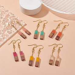 6色の樹脂とクルミ材の長方形ダングルイヤリング6ペア  女性用ゴールデン 304 ステンレススチール ジュエリー  ミックスカラー  52~53mm  ピン：0.6mm  1ペア/カラー&nbsp;EJEW-JE05252