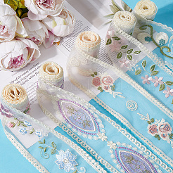 10ヤード 5色 ポリコットン 刺繍フラワーレースリボン  服飾材料  ミックスカラー  3-1/2インチ（90mm）  2ヤード/カラー&nbsp;AJEW-CY0001-36
