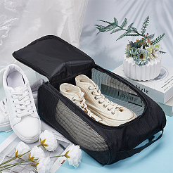 オックスフォード布製靴収納ジッパーバッグ4個  ポータブル旅行防塵服プラスチックジッパーオーガナイザーポーチ  長方形  ブラック  37x23x17.2cm&nbsp;ABAG-WA0001-17