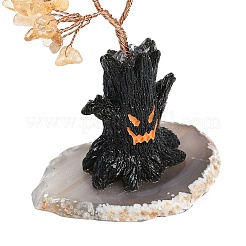 Halloween Theme Natural Yellow Quartz Chips Tree of Life Decorations&nbsp;DJEW-B013-02E