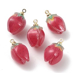 オペークアクリルパーツ  金色の鉄のループで  苺  クリムゾン  15.5x9.5~10.5mm  穴：1.4mm&nbsp;SACR-D007-01