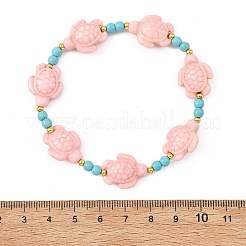 Synthetic Turquoise & Brass Beads Stretch  Bracelets for Women&nbsp;BJEW-JB13876-03